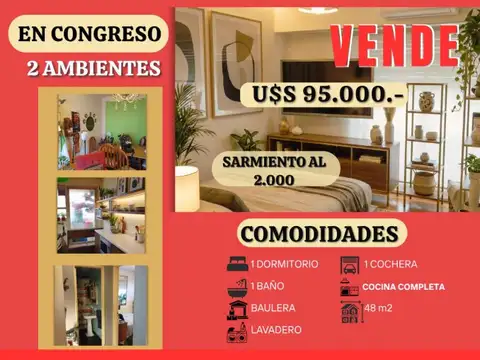 DEPTO 2 AMBIENTES,SARMIENTO AL 2.000,U$D 95.000.- ,C/COCHERA, BAULERA.