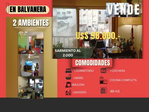 DEPTO 2 AMBIENTES,SARMIENTO AL 2.000,U$D 98.000.- ,C/COCHERA, BAULERA.