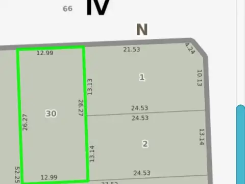 Terreno en Venta 12,99  mts Frente