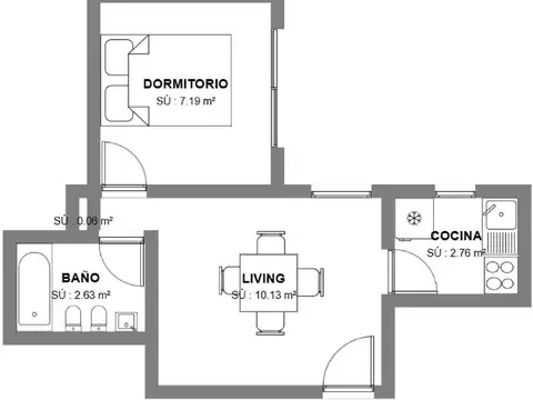 Departamento de 2 Ambientes con balcón francés