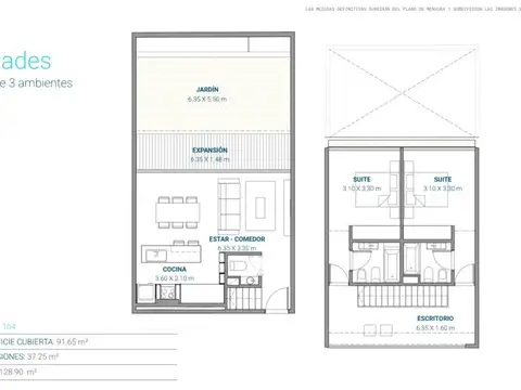 Departamento 3 ambientes con 2 baños