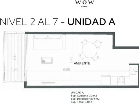 Departamento Monoambiente con 1 baño