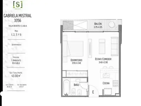 Departamento en Venta con 1 cochera