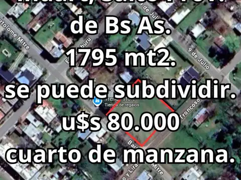 Terreno en Venta de 1725,0 m2