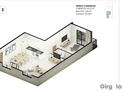 Departamento 2 ambientes con 1 baño