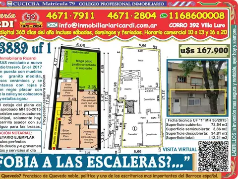 ¿ FOBIA A LAS ESCALERAS...? PH en bajos reciclada a nueva  