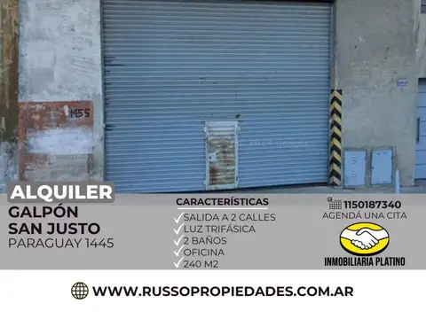 Alquiler de galpón en San Justo