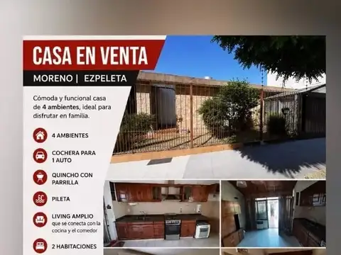 CASA EN VENTA CON PARQUE Y PILETA.