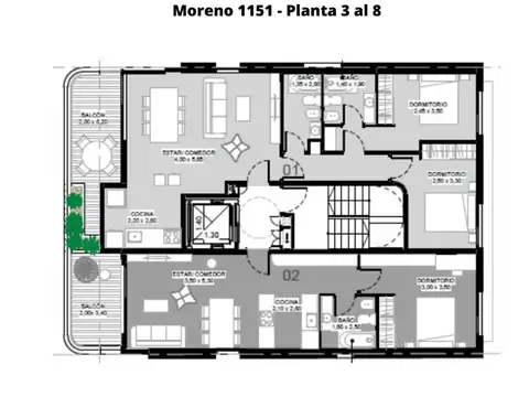 Departamento Monoambiente con 1 baño