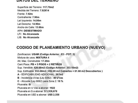 Terreno en Venta de 117,0 m2