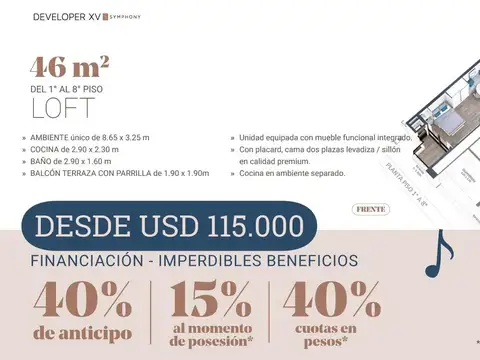 LOFT EN POZO con BALCÓN TERRAZA - DEVELOPER XV SYMPHONY