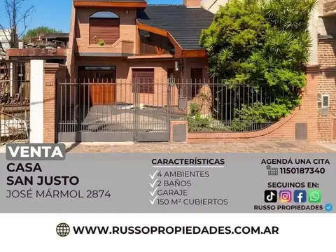 Venta de Casa 4 Ambientes - San Justo