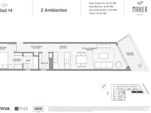 Departamento de 2 ambientes en venta en Villa Crespo
