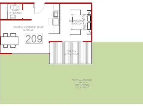 Departamento en Venta de 2 ambientes