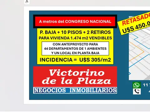 Terreno Venta Balvanera - Construible de 2400 m²  - planta baja   10 pisos   2 retiros