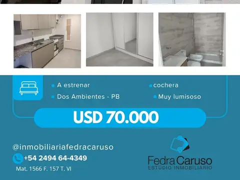 : Departamento a estrenar, 2 ambientes con cochera y patio – San Lorenzo 645