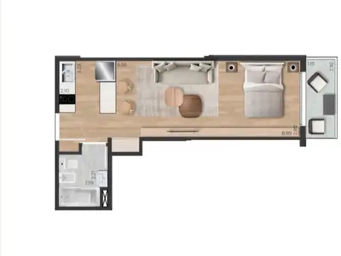 Departamento Monoambiente con 1 baño