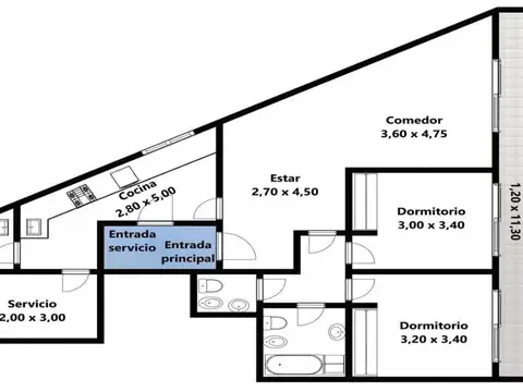 Departamento 5 ambientes con 1 baño