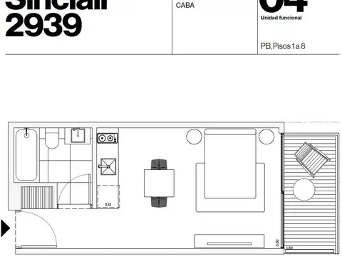 Departamento Monoambiente con 1 baño