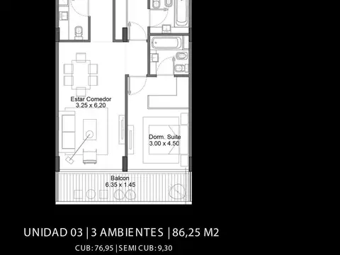 Departamento 3 ambientes con 2 baños