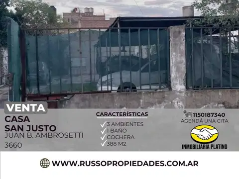 Venta casa 3 ambientes San Justo