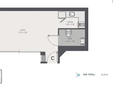 Departamento en Venta de 1 dormitorio