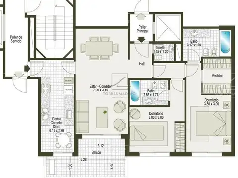 Departamento 3 ambientes con 2 baños