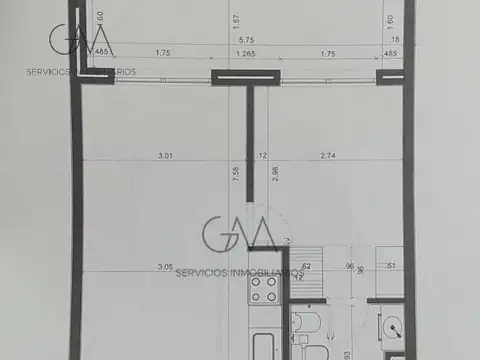 Departamento 2 ambientes con 1 baño