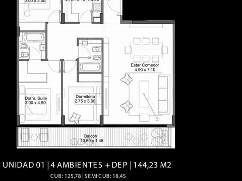 Departamento 4 ambientes con 2 baños