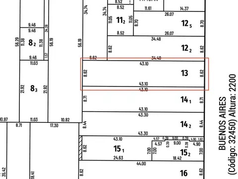 Terreno en Venta 8  mts Frente