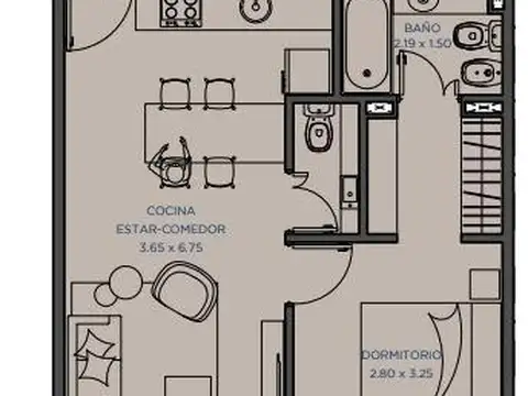 Departamento 2 ambientes con 1 baño