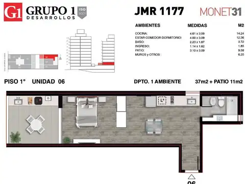 Departamento en Venta de 1 dormitorio