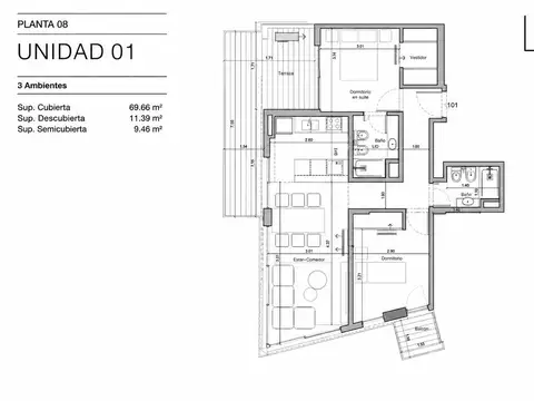 Departamento en Venta de 3 ambientes