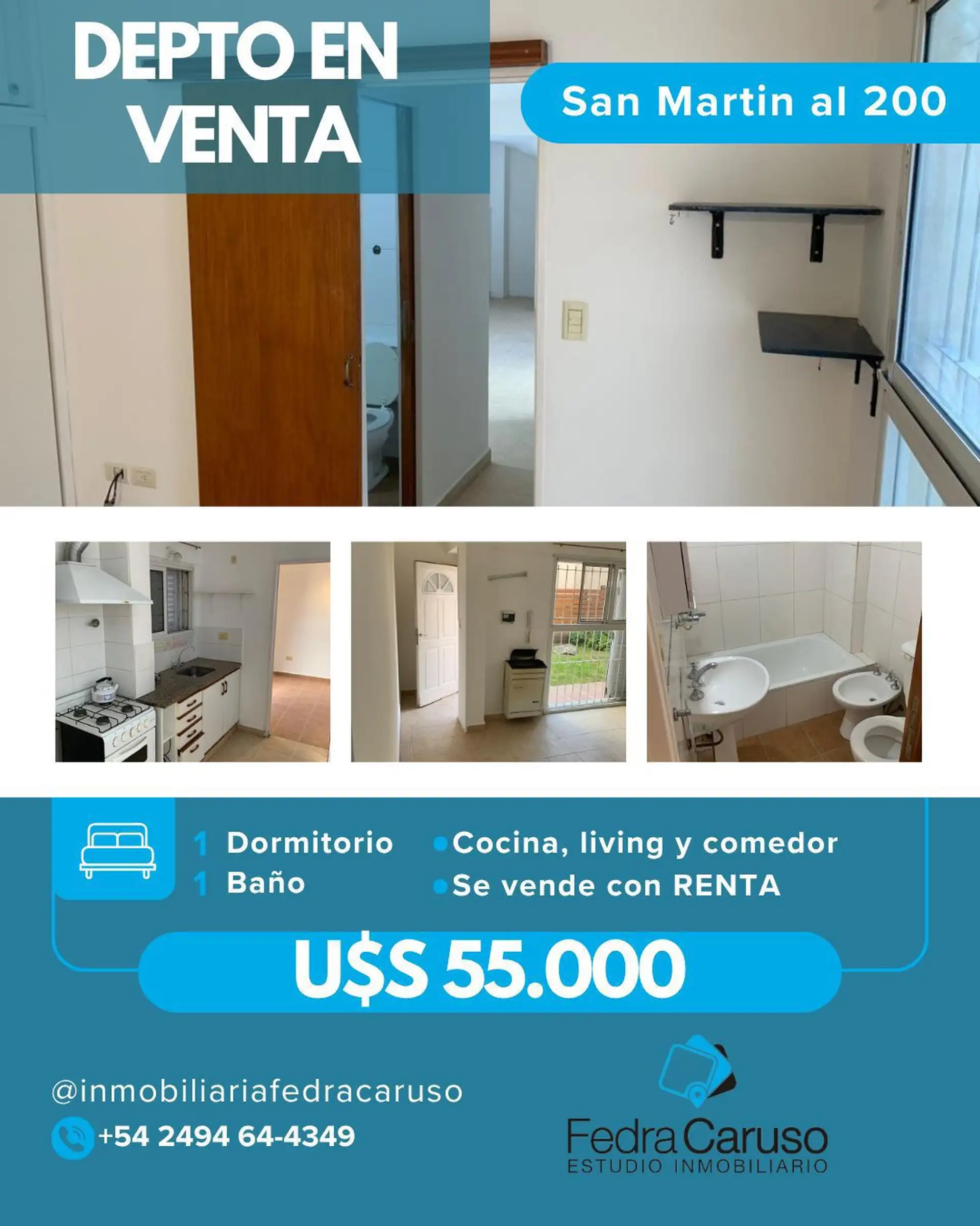 Depto 2 amb 48 m² en PB con patio de uso común — renta hasta 2027, Tandil