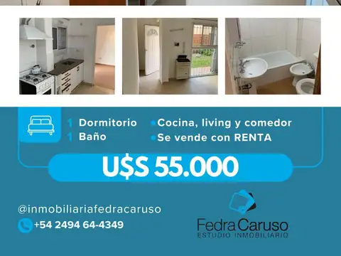 Departamento 2 ambientes en planta baja con renta vigente – Tandil