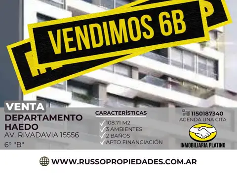 Venta Departamento 3 Ambientes Haedo Moron 6°B