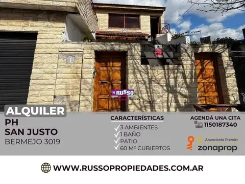 Alquiler PH planta baja 3 ambientes San Justo