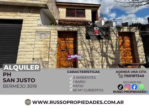 Alquiler PH planta baja 3 ambientes San Justo