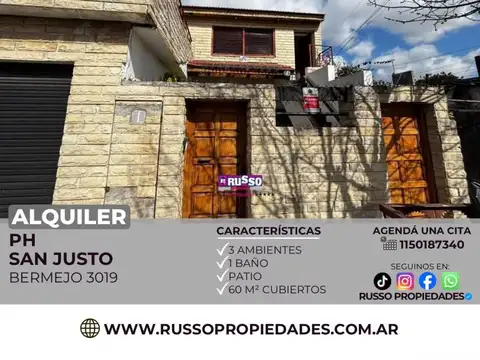 Alquiler PH planta baja 3 ambientes San Justo