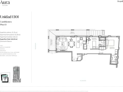 Venta departamento 3 ambientes en Olivos