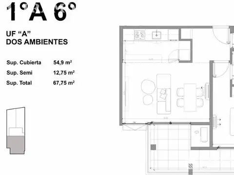 Departamento en Venta de 2 ambientes