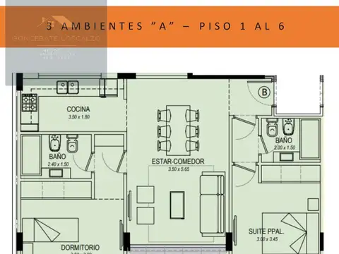Departamento 2 ambientes con 1 baño