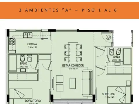 Departamento 2 ambientes con 1 baño