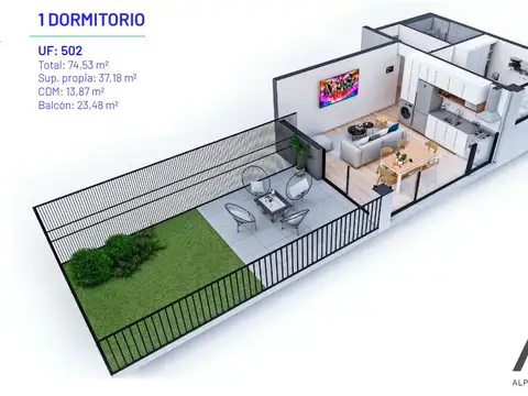 Departamento en Venta de 1 dormitorio