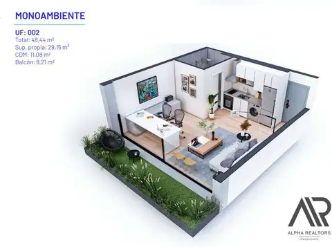 Departamento 2 ambientes con 1 baño