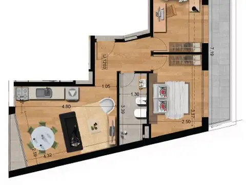 Departamento 3 ambientes con 1 baño