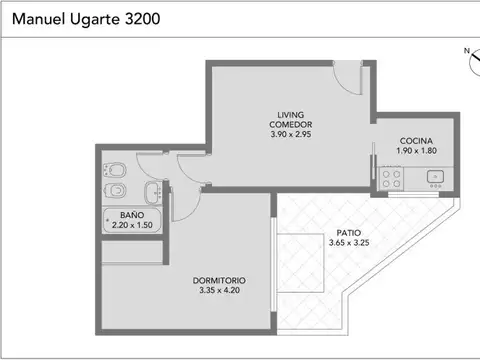 Departamento 2 ambientes con 1 baño