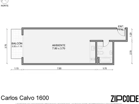 Departamento Monoambiente con 1 baño