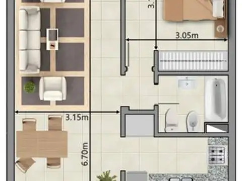 Departamento en Venta de 1 dormitorio