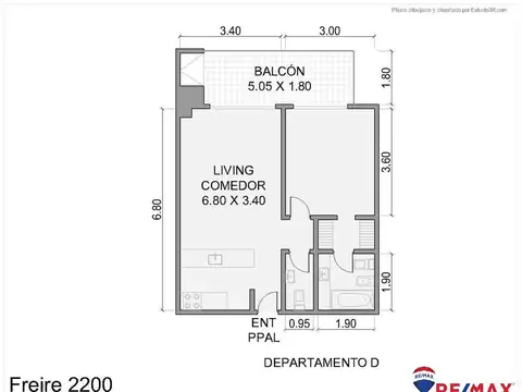 Departamento 2 ambientes con 1 baño